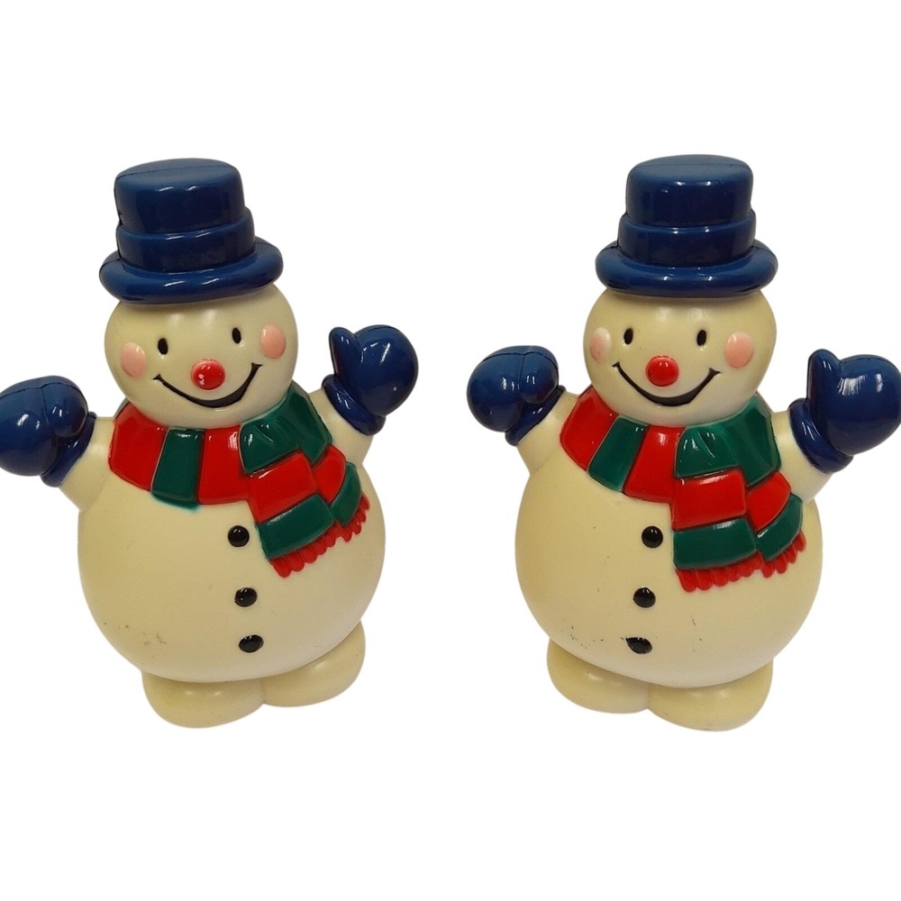 Vintage 8" Lot of 2 Snowman Blow Mold/Light Covers Wearing Scarf, Hat, Mittens
